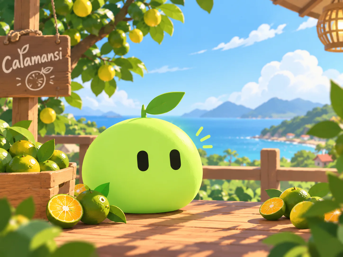 A calamansi painting a picture of itself under the trees in an orchard